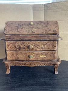 Vintage tovaglioli miniatura scrivania segreteria portagioie legno con fodera in velluto - Foto 1 di 15