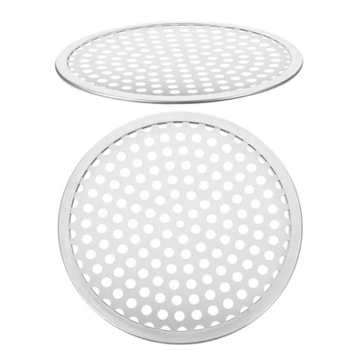 2 Pizzableche mit Löchern, Edelstahl-Pizzablech zum Grillen, runde, - Bild 1 von 4