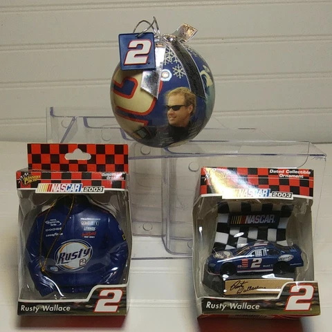 Assorted RUSTY WALLACE NASCAR 2003 Christmas Ornaments Jacket Car/bulb Cover