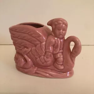 Vintage Pflanzgefäß Junge reitend Schwan rosa - Bild 1 von 8