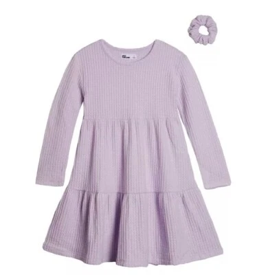 EPIC THREADS Girls Thermal Waffle Tiered Dress with Scrunchie Lavender NWT $32 - Image 1 of 4