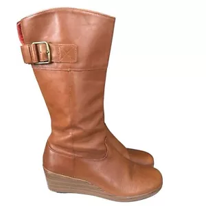 Crocs Botas A-Leigh Para Mujer Talla 8 Media Pantorrilla Botas de Cuña Hebilla con Cremallera Cuero Marrón - Imagen 1 de 12