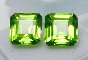 NATURAL Peridot Green 8 to 10 Carat CERTIFIED Gemstone SQUARE CUT Faceted Pair - Picture 1 of 13