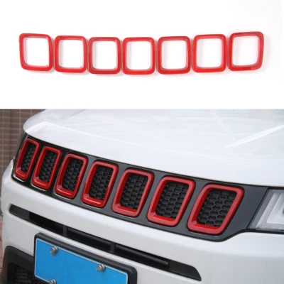 Cubierta de inserción de parrilla delantera 7 piezas decoración para Jeep Compass 2017-2020 rojo Foto 1 de 4