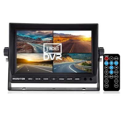 9" AHD Quad Monitor Splitscreen DVR Loop Recording Max 128GB 12-24v IPS Screen - image 1 of 4