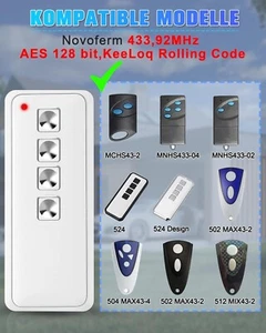 1 Garage Door Remote for Novoferm Novotron Tormatic 522/523/524，502/512 MIX 43-2 - Picture 1 of 6