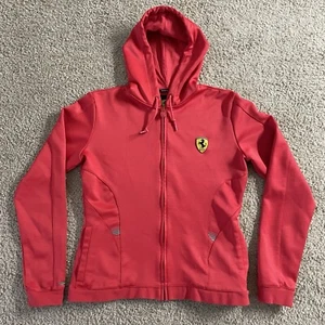 Vintage Ferrari Hoodie Jacket Full Zip Up Red Size Medium Made In Turkey - Picture 1 of 7