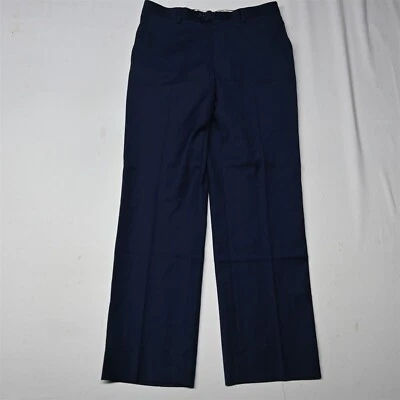 Mantoni 32x30 海军蓝 Supefine 100% 羊毛套装休闲裤男式正装裤 — 第 1/4 张图片