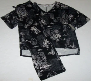 NWT N Natori Black/White GARDEN PARADISE Knit Hi-Low Pajama/Lounge Set M POCKETS - Picture 1 of 6