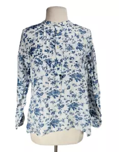 CP Shades Womens 1/4 Button Top Size S Floral 100% Linen Long Sleeve 104P - Picture 1 of 7