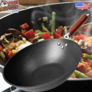 Chef's Cast Iron Lightweight Nonstick Coated WOK StirFry Pan FlatBottom Commerce - Picture 1 of 12