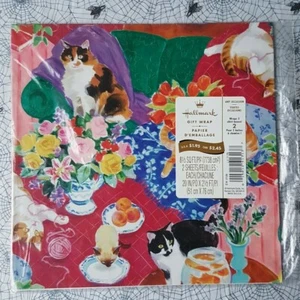 Vintage 1980s 90s Impressionist Cat Print Gift Wrap Craft Paper Ephemera Sealed - Picture 1 of 4