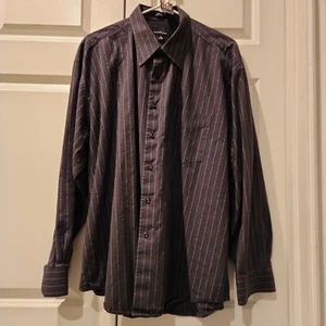 Men's Bill Blass Studio Dark Grey Striped LS Size XL/17-17 1/2 100% Cotton NICE  - Picture 1 of 4