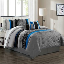 7 Piece Senka Embroidery and Pleated Comforter Set Bed-In-A-Bag (Queen, Gray)