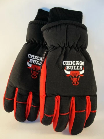 Chicago Bulls NBA Mens Thinsulate Winter Ski Gloves Size L/XL Black Red Cover