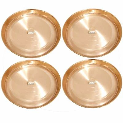 Juego de 4 platos, vajilla y vajilla Thali de cobre puro liso de 12" Foto 1 de 3