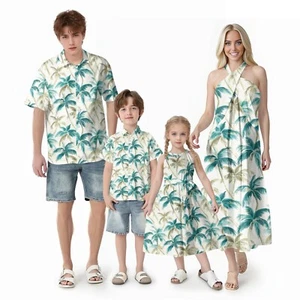 Family Hawaiian Matching Outfits Vacation Summer Tropical Halter Dress&Shirts A8 - Picture 1 of 24
