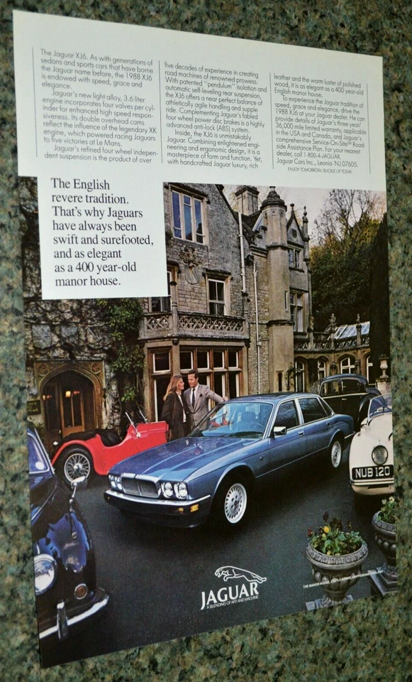 1988 JAGUAR XJ6 "THE MANOR HOUSE" ORIGINAL ADVERTISEMENT AD PRINT 88 XJ-6 - Image 1 of 1