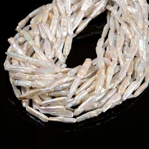 White Fresh Water Pearl Long Flat Stick Shape Beads Size 5-6x23-25mm 15.5'' Strd - Picture 1 of 2