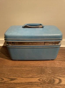 Vintage Samsonite Silhouette Beauty Case, Train Case w/Makeup Tray & Mirror Blue - Picture 1 of 6