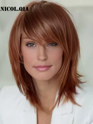 Straight Modern Capless Red Auburn Mix Synthetic Hair Wigs Women Soft Natural - Image 1 of 4