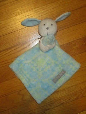 HTF Blankets & Beyond White Bunny Rabbit Blue Damask Security/Lovey/Nunu - Image 1 of 4