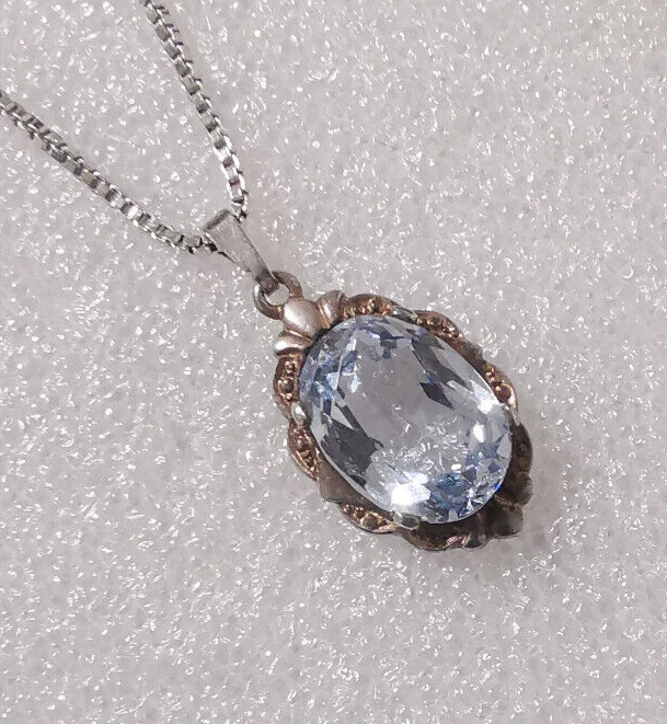 Antiker Anhänger aus 835 Silber mit Spinell-Stein & 835er Silberkette Collier - Bild 1 von 4