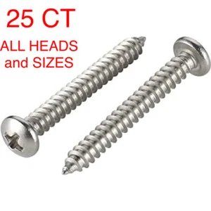 Sheet Metal Screws~ Self Tapping~ Stainless Steel~ PHILIPS~25CT ALL SIZES PHILIP - Picture 1 of 9