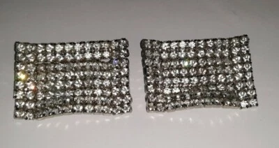 Estate Vintage Pair Shoe Buckles Art Deco Silver Tone Rhinestones - Image 1 of 4