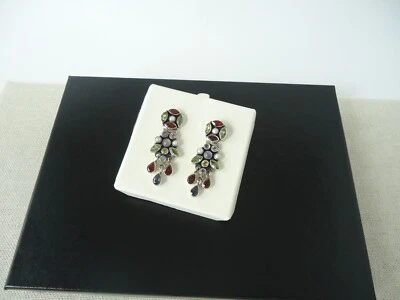 Aretes colgantes florales de plata de ley con múltiples piedras preciosas estilo Nicky Butler Foto 1 de 4