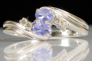 VINTAGE 14K WHITE GOLD FINE FASHION RING PURPLE TANZANITE DIAMOND ACCENT RING S7 - Picture 1 of 3