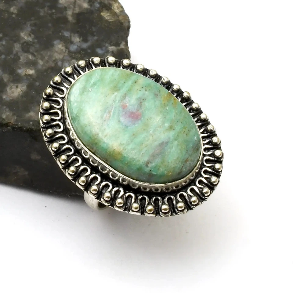 Этническое кольцо с драгоценным камнем рубином зоизитом ювелирное изделие подарок на Рождество размер США - 9 AR 30837 - Изображение 1 из 1