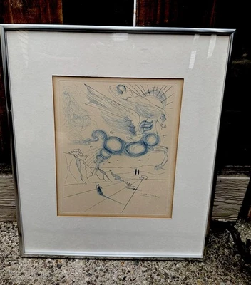 DE COLECCIÓN SALVADOR DALI GRABADO FIRMADO PEGASO EN VUELO ANGEL KULICKE CONTRATO NYC Foto 1 de 4