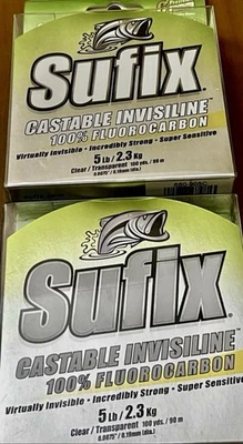 Línea de pesca 2 Sufix Castable Invisiline 100 % fluorocarbono #5 lb 100 yardas transparente Foto 1 de 4