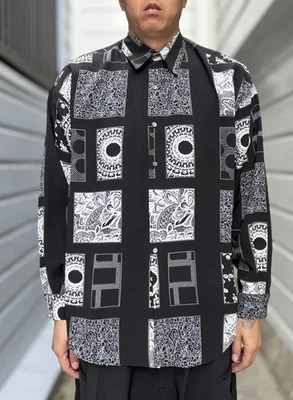 Monzini Collection Shirt Avante Guarde Geometric Shapes Black Large Made In USA - Image 1 of 4