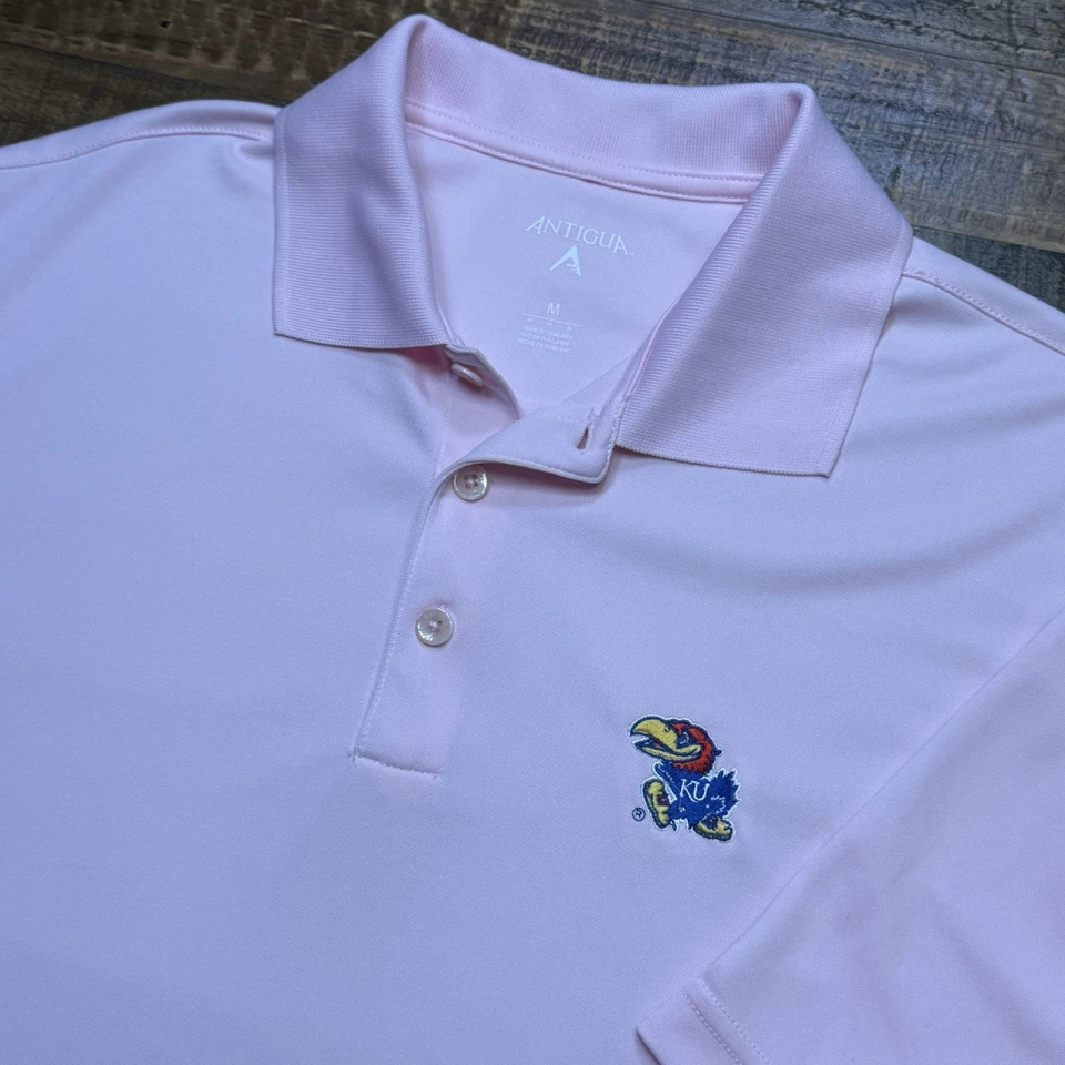 Antigua Kansas Jayhawks Pink Performance Polo Shirt Men’s Sz S - Image 1 of 4