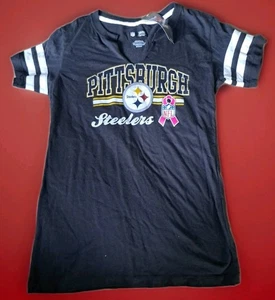 Pittsburgh Steelers Breast Cancer Awareness Women's V-Neck T-Shirt S Small Pink - Picture 1 of 4