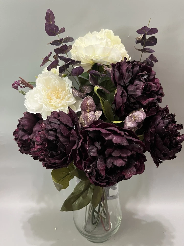 Ramo grande artificial peonía púrpura/blanco flores de seda hogar oficina boda Foto 1 de 4