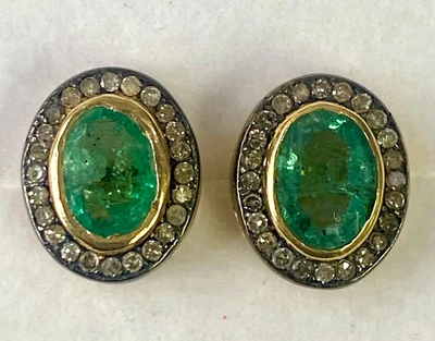 Aretes HSN Joya tono oro plata esterlina facetados esmeralda y diamantes Foto 1 de 4