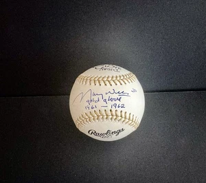 MAURY WILLS AUTOGRAPHED SIGNED RAWLINGS GOLD GLOVE BASEBALL 61 62 DODGERS  COA - Picture 1 of 4