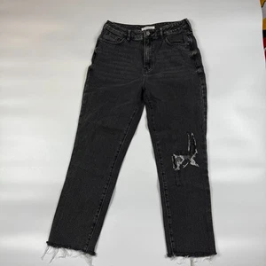 Pantalones de mezclilla para mujer PacSun Mom 28 negros desgastados dobladillo crudo bigotes rectos al aire libre - Imagen 1 de 9