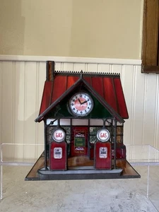 Collectible 90’s COCA COLA Franklin Mint Stained Glass Gas Station Table Lamp - Picture 1 of 11