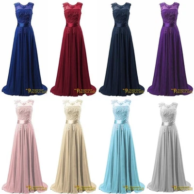 NEU Chiffon Brautjungfernkleid lang Abend Hochzeit Party Ballkleid Ballkleider - Bild 1 von 4