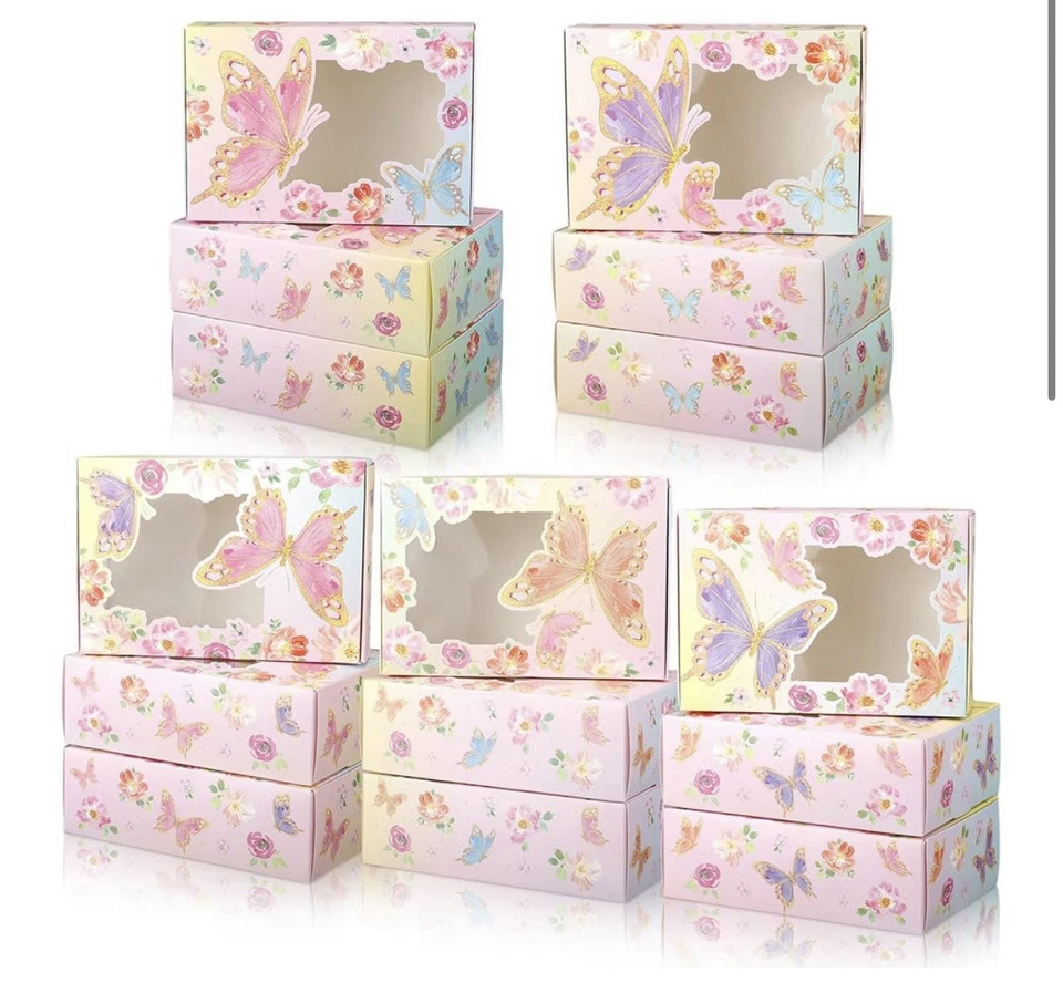 Cajas de dulces florales mariposa rosa y púrpura Mifoci 50 piezas cajas de galletas M90 Foto 1 de 1