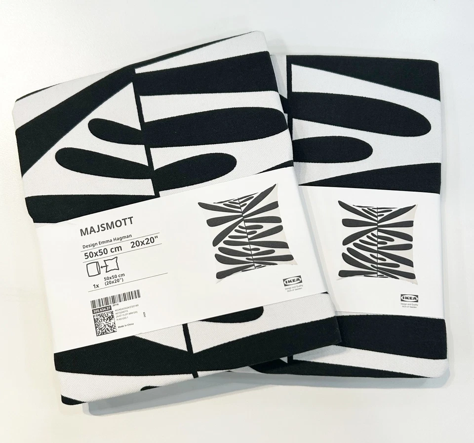 Ikea MAJSMOTT Cushion cover off-white/black 20x20 " 305.634.37 (2 Pack) -
