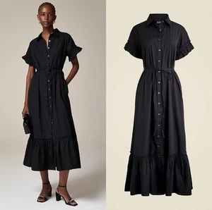 J.Crew Amelia maxi shirtdress in cotton poplin Short Sleeve Black NWT Size XXL - Picture 1 of 13