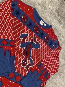 Marvel Spiderman Sweater Kids L Red Blue Ugly Christmas Holiday - Picture 1 of 6