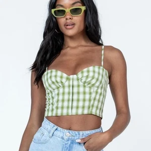 Princess Polly Tuscan Top Green plaid adjustable spaghetti strap sweetheart neck - Picture 1 of 9
