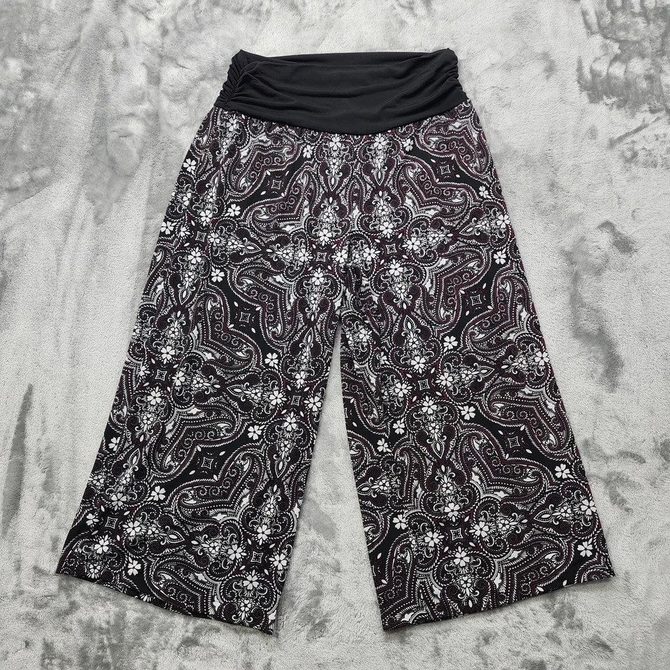 Pantalones Apt 9 para mujer L negro blanco floral cintura acanalada ancho recorte Palazzo  Foto 1 de 4