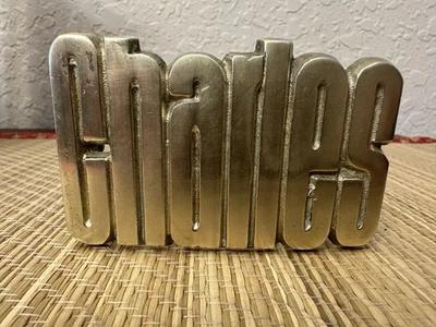 Baron Solid Brass Name Belt Buckle Charles #4414 1978 BBB Vintage - Image 1 of 4
